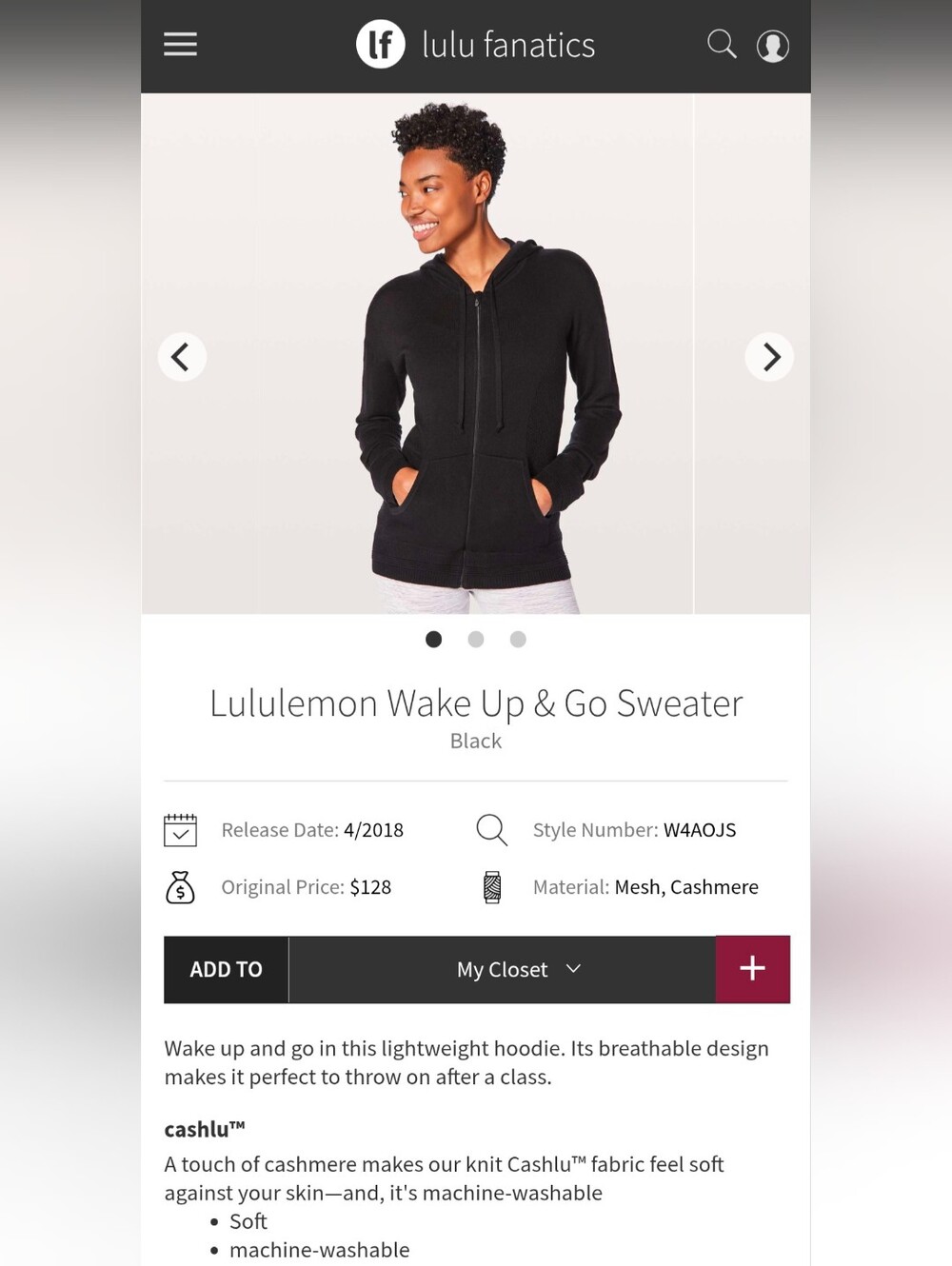 Lululemon Wake Up And Go Black Hoodie